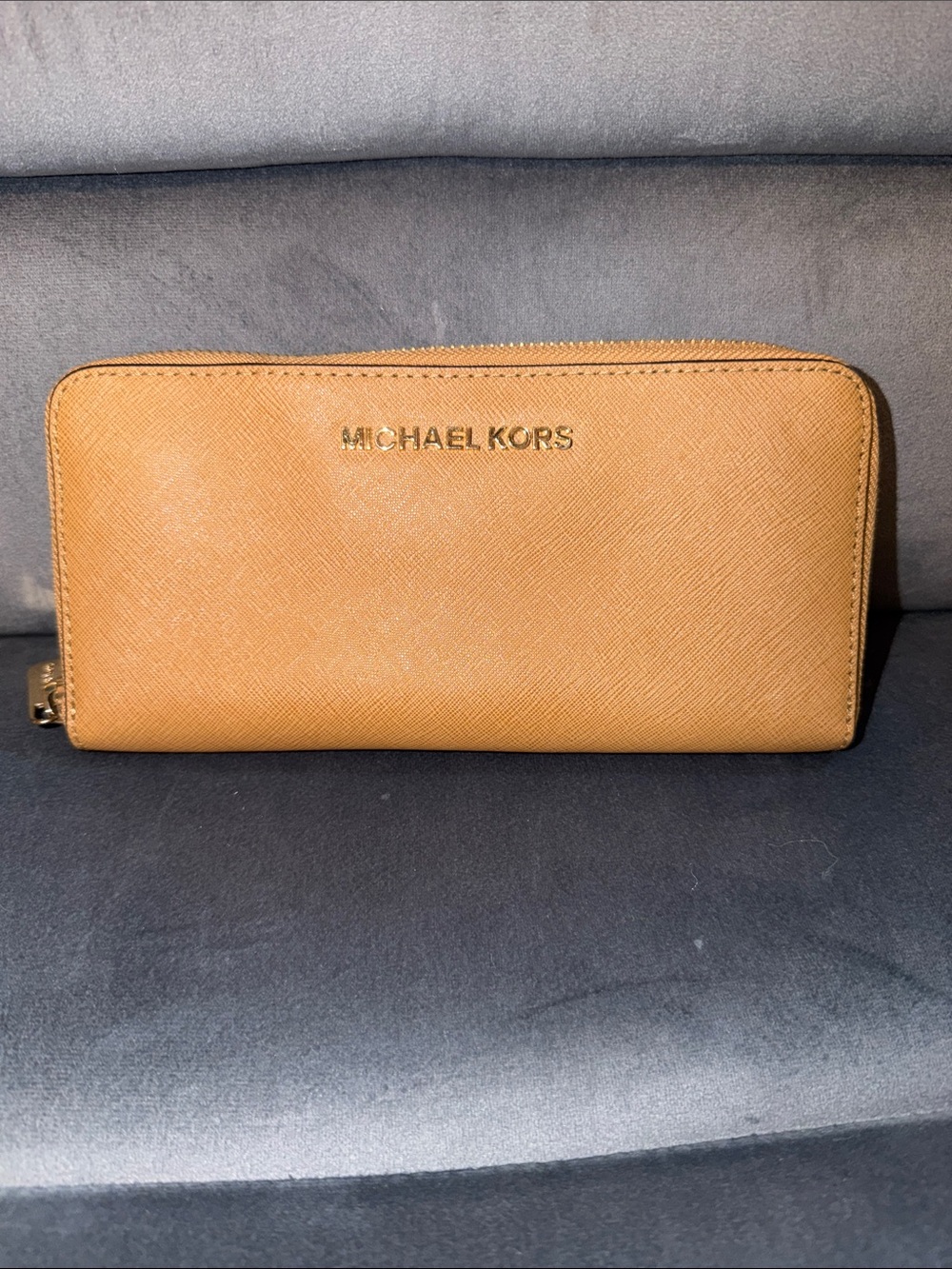 Michael Kors Men's Caramel Zip Wallet with Gold Logo